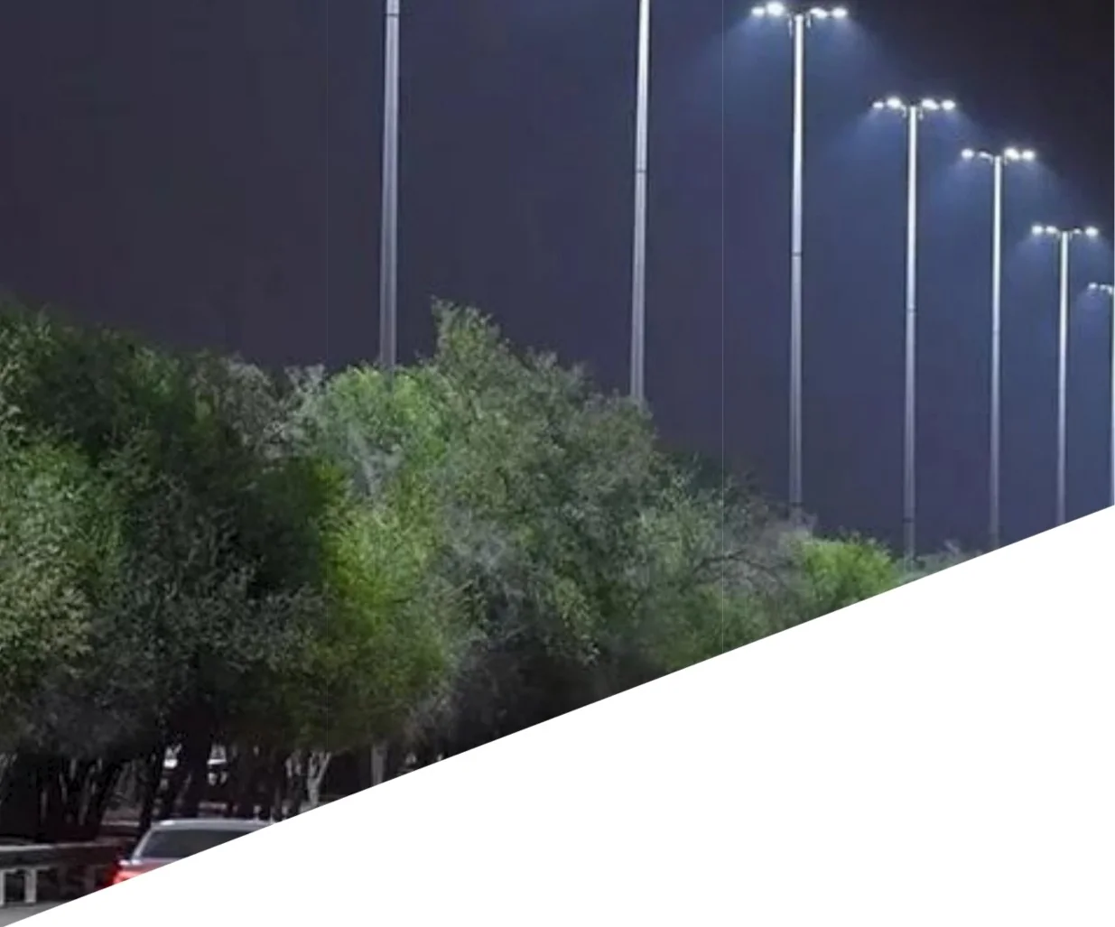 Solar-powered street lights at night